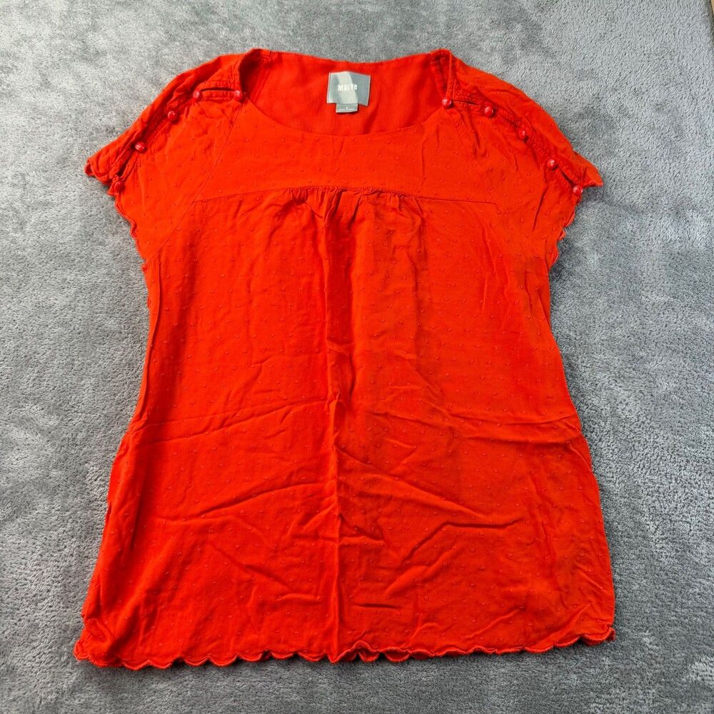 Maeve Top Women's 4 Orange Short Sleeve Swiss Dot Button Shoulder Anthropologie